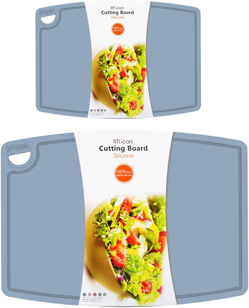 Liflicon Silicone Thick Cutting Boards Mats Set of 3 Foldable & Flexible Design Juice Grooves Easy Grip Handle Dishwasher Safe for Kitchen,BPA free Silicone Cutting Board-Light Green