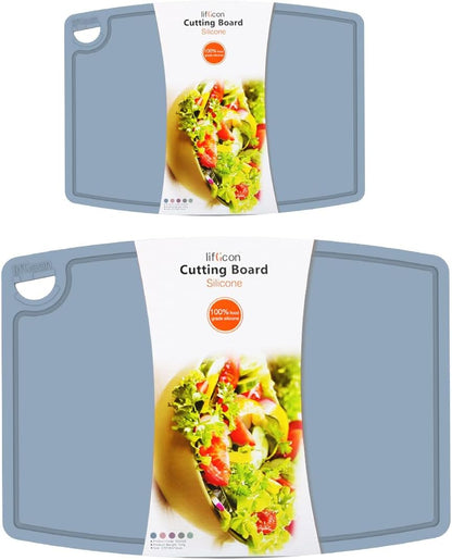 Liflicon Silicone Thick Cutting Boards Mats Set of 3 Foldable & Flexible Design Juice Grooves Easy Grip Handle Dishwasher Safe for Kitchen,BPA free Silicone Cutting Board-Light Green