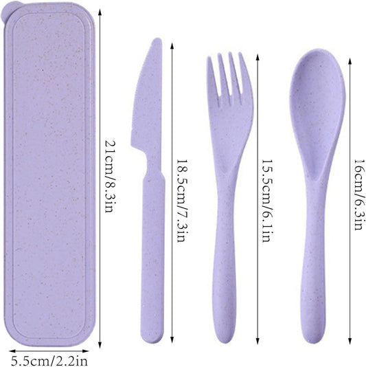 Reusable Travel Utensils Set with Case, 5 Sets Wheat Straw Portable Knife Fork Spoons Camping Cutlery for Lunch Box, Eco-Friendly BPA Free Tableware for Kids Adults Work Picnic or Daily Use (5 Colors)