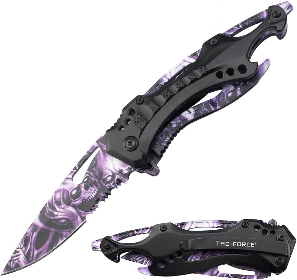 Tac-Force Folding Pocket Knife, 3.25-inch Serrated Blade, Orange Aluminum Handle, 7.75-inch Overall Length TF-705EM