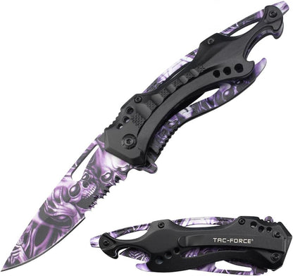 Tac-Force Folding Pocket Knife, 3.25-inch Serrated Blade, Orange Aluminum Handle, 7.75-inch Overall Length TF-705EM