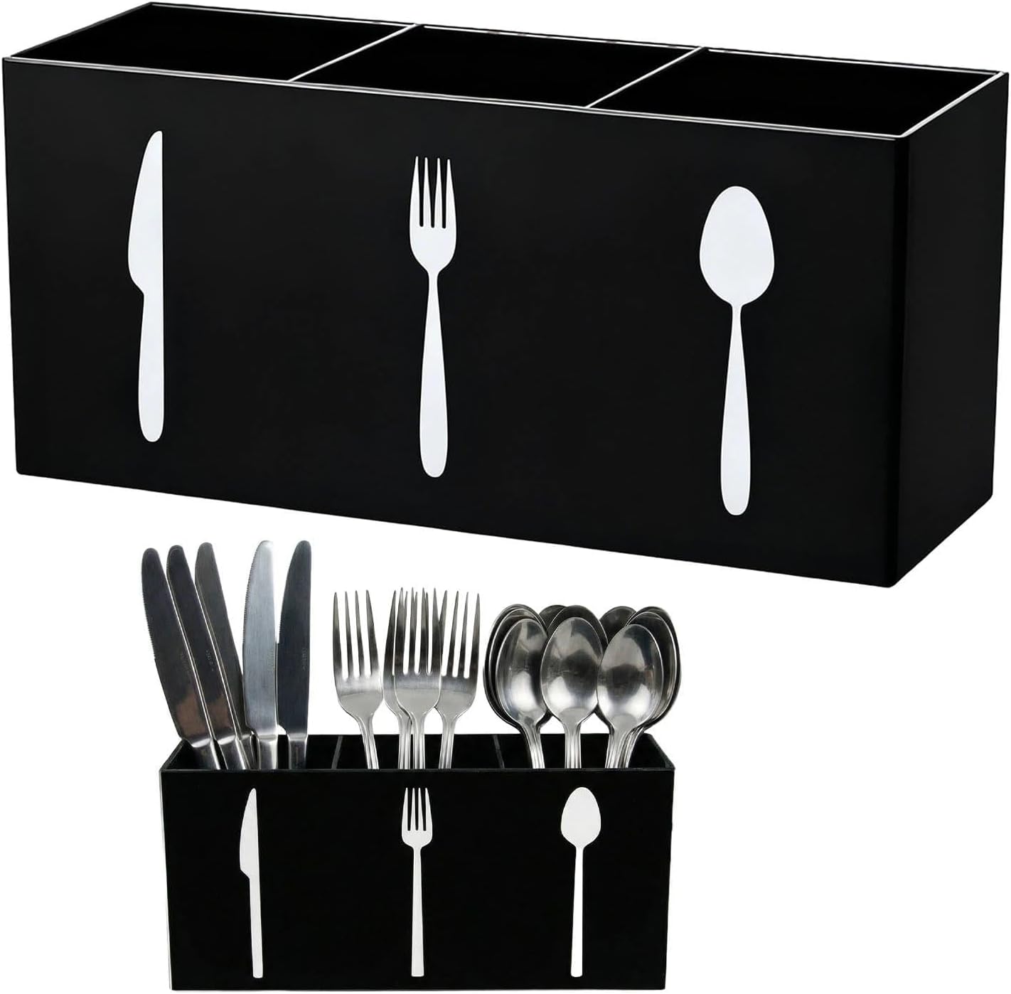 Utensil Holder,Kitchen Countertop Organizer,Silverware Organizer,3 Compartments Silverware Caddy,Plastic Utensil Holder, Large Capacity Cutlery, Spoon, Fork, and Knife Rack (White)