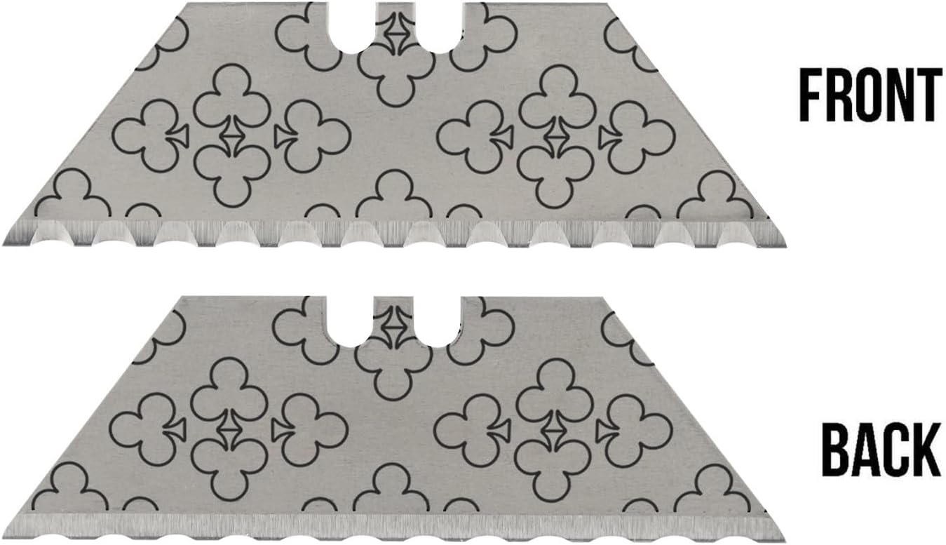 NDZ Performance Serrated Steel Blade Replacement for Utility Knife & Box Cutters, Custom Double Sided Laser Engraved Designs, Silver - Skull - 3 Pack