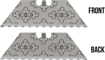 NDZ Performance Serrated Steel Blade Replacement for Utility Knife & Box Cutters, Custom Double Sided Laser Engraved Designs, Silver - Skull - 3 Pack