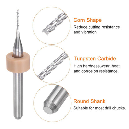 HARFINGTON 10pcs End Mill Bits 0.8mm Solid Carbide CNC Router Bits Engraving Cutter Tools for PCB Circuit Board Milling Machine Wood Carving, 1/8" Straight Shank