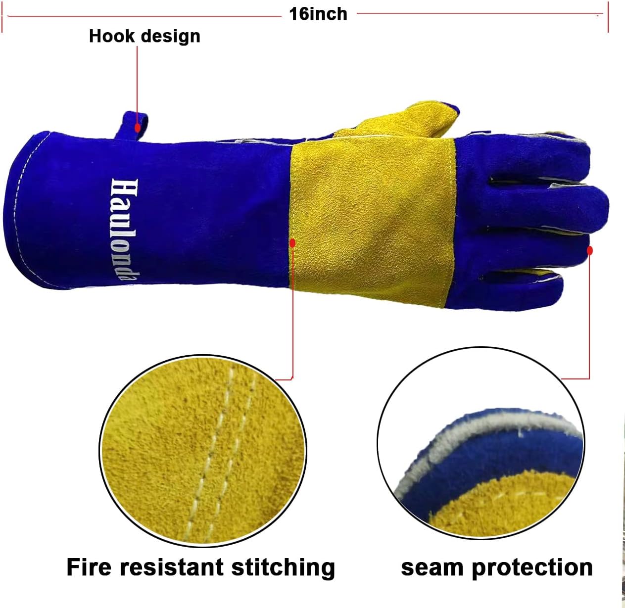 Welding Gloves Large 16 Inches 932℉ Heat Resistant Leather Forge/Mig/Stick Fire Resistant Gloves