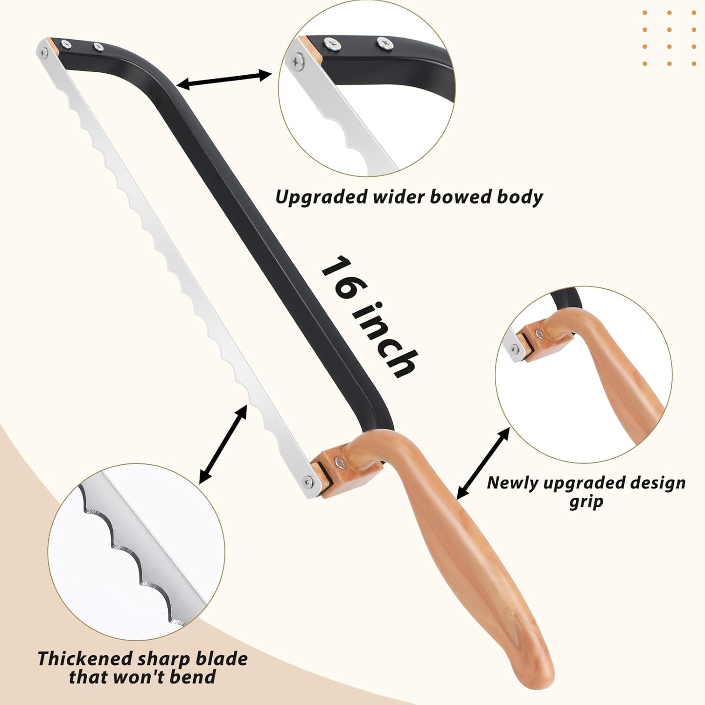 Bread Knife for Homemade Bread Bow Knife 16", Bread Saw Sourdough Slicer Aluminum Alloy Sourdough Cutter Suit for Left & Right Handed People to Cut Baguettes Vegetables Fruits 1Count