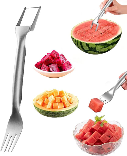 Watermelon Cutter, 2-in-1 Stainless Steel Fruit Cutter, Dual Head Watermelon Fork Slicer Tool, Summer Fruit Cutting Kitchen Gadget for Home (2PCS)