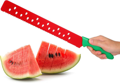 17 Inch Long Watermelon Knife with Protective Sleeve, Serrated Stainless Steel Fruit Slicer, Ergonomic Handle Cutter for Melon, Bread, Cake, Outdoor BBQ & Picnic