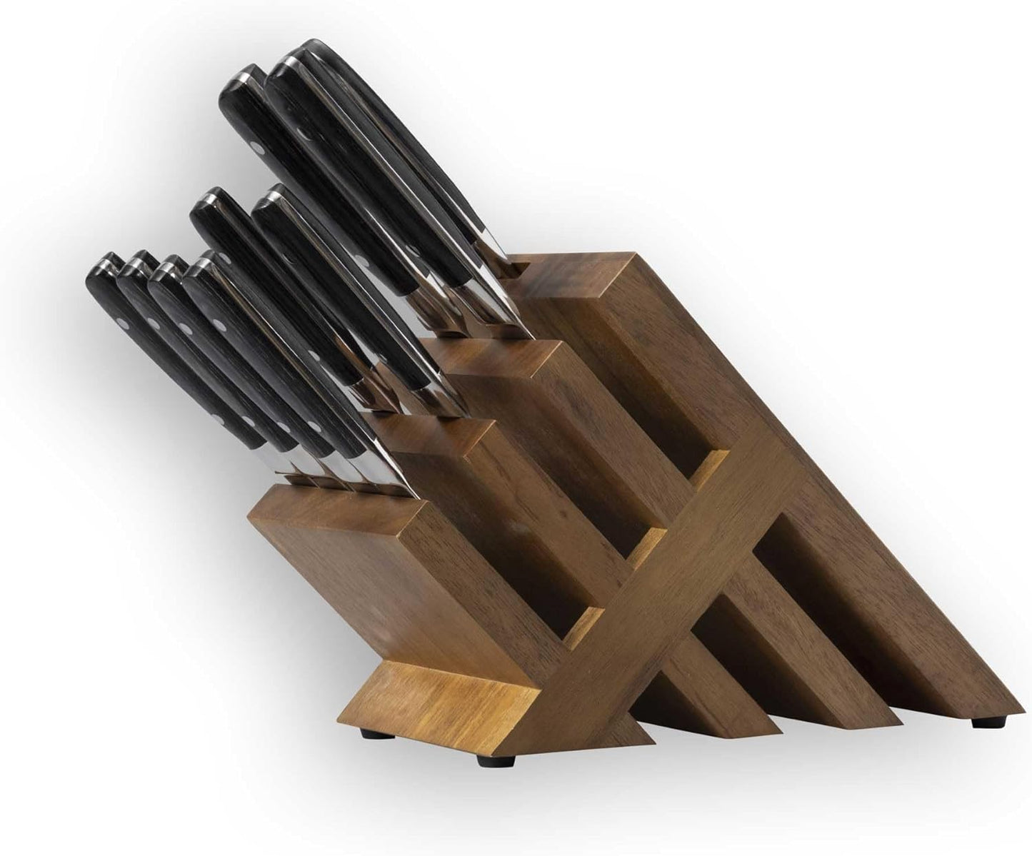 Messermeister Avanta Damascus 10-Piece Ebony Pakkawood Knife Block Set - Japanese Damascus Stainless Steel - 4 Speciality Knives, Heavy-Weight Fork, 4 Steak Knives & Magnetic Knife Block