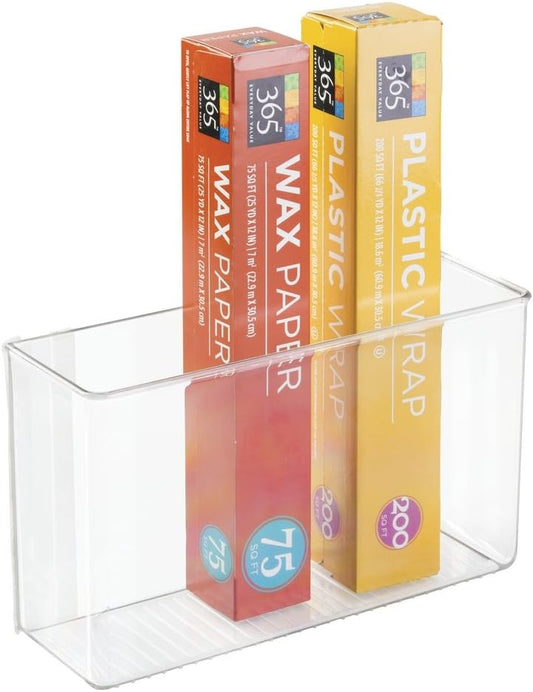 mDesign Plastic Adhesive Mount Storage Organizer Container for Kitchen or Pantry Wall Organization - Space Saving Holder for Sandwich Bags, Foil - 11" Wide - Ligne Collection - Clear