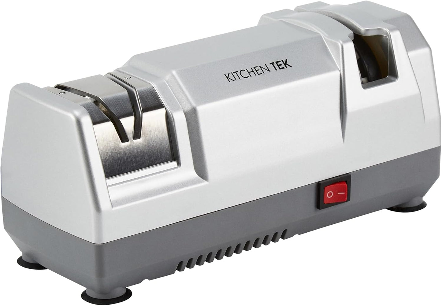 Restaurantware-Kitchen Tek 2-Stage Electric Knife Sharpener, 1 Straight-Edge Knife Sharpener With Diamond Grinding Wheel - 120 Voltage, Quick Sharpening, Gray Plastic, For Kitchen Knives