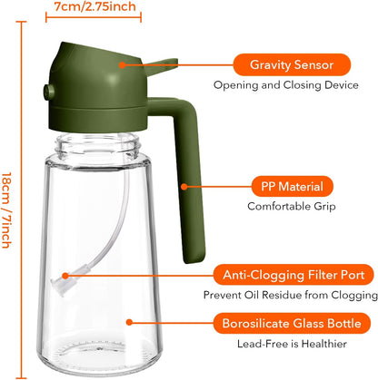 YARRAMATE 16oz/470ml Glass Olive Oil Sprayer for Cooking with Stickers, 2 in 1 Oil Dispenser for Kitchen Gadgets, Food Grade Premium Spray Bottle for Salad, Frying, BBQ (Creamy White)