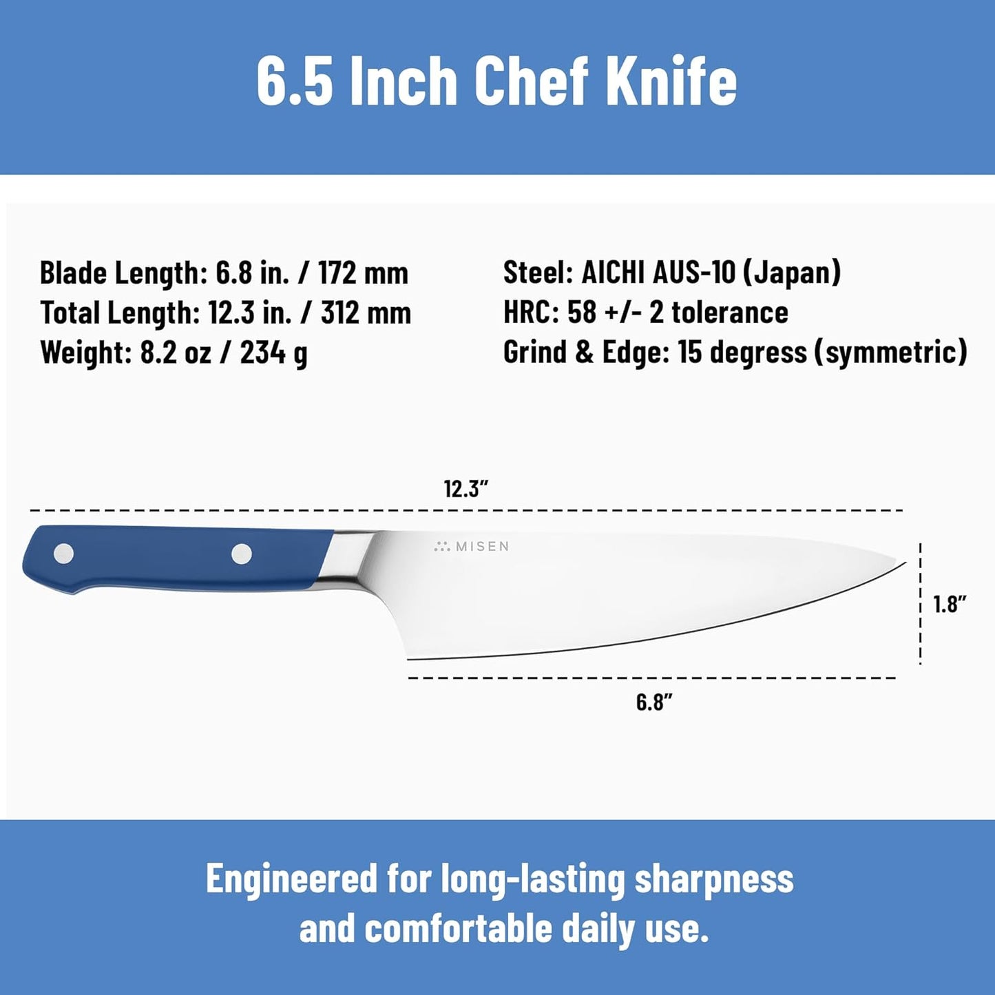 Misen 8" Chef Knife – High Carbon Japanese AUS-10 Stainless Steel – Hybrid German & Japanese Blade – Precision Kitchen Knife for Professionals & Home Cooks – Ultimate Cutting Performance - Green