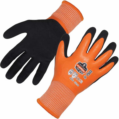 Ergodyne ProFlex 7551 Waterproof Winter Work Gloves, Cut Resistant ANSI A5, Sandy Nitrile Coated Palms, Thermal Fleece Lining Orange