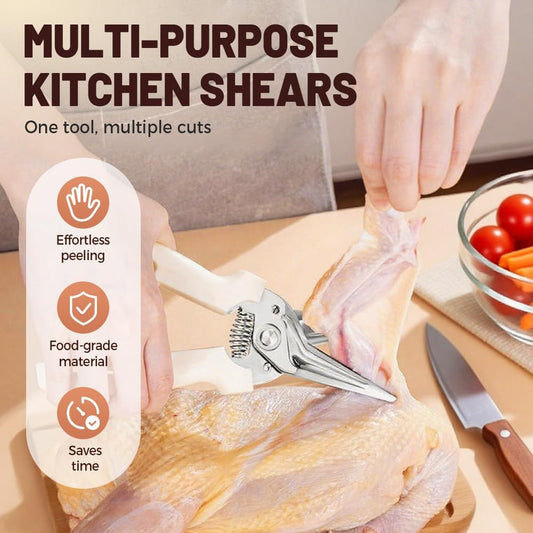 Multifunctional Labor-Saving Kitchen Shears, 2025 Heavy Duty Kitchen Scissors for Food, High Carbon Steel Culinary Shears for Chicken, Meat, Seafood, and Bone Cutting with Ergonomic Handle (White)