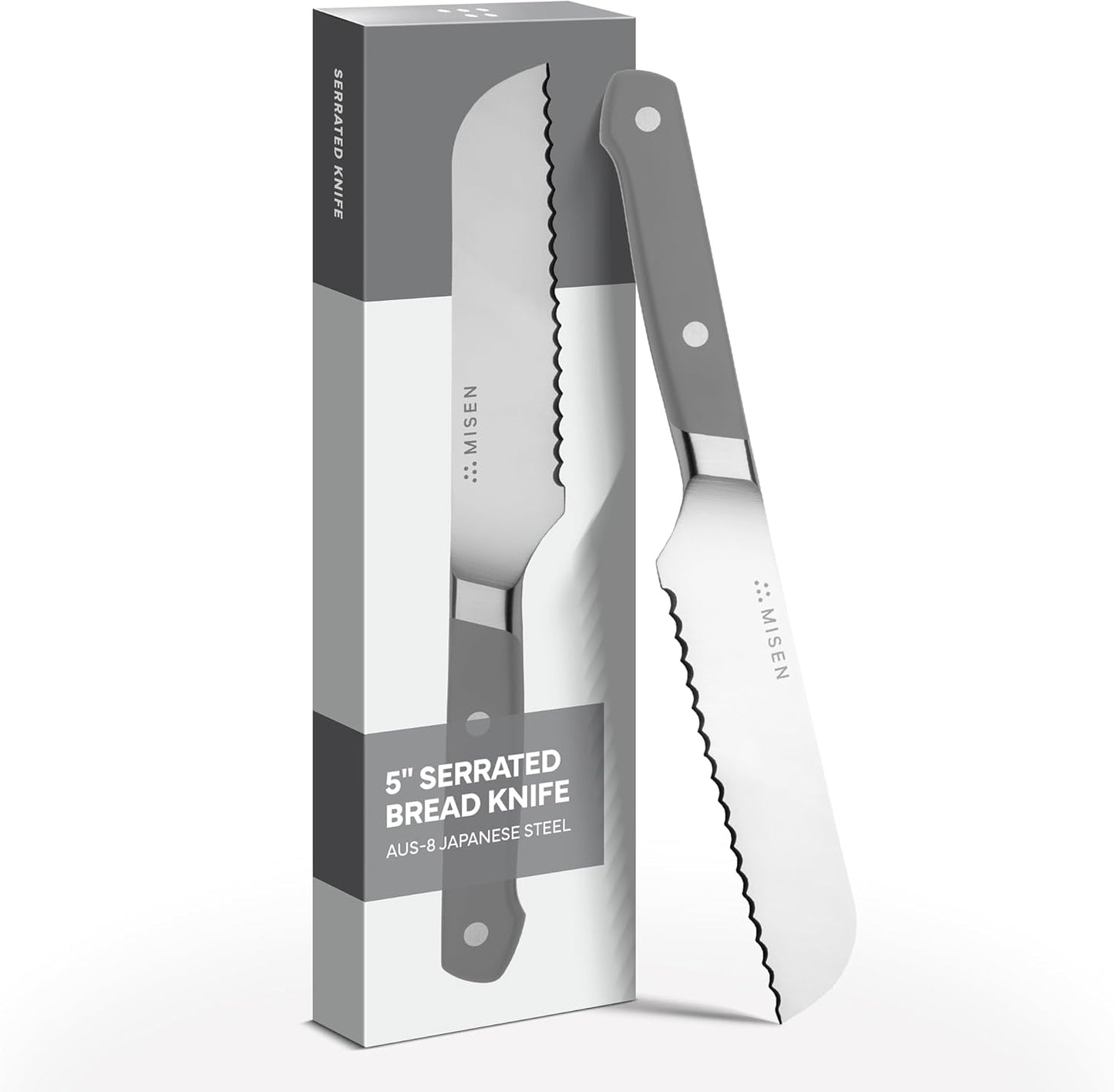 Misen Serrated Bread Knife - High-Carbon Japanese AUS8 Steel - Perfect for Soft Foods, Bread, Pastries, and Fruits - Verstatile Slicer, Razor-Sharp Edge, Durable Blade, Ergonomic Handle - 5", Blue