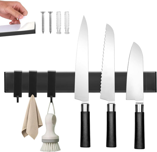 Magnetic Knife Holder for Wall, No Drilling Magnetic Knife Strip Adhesive Knife Holder Magnet Knife Bar, Wall Mount Knife Rack Block Metal Tool Holder for Utensils RV Kitchen Organization, 10 Inch
