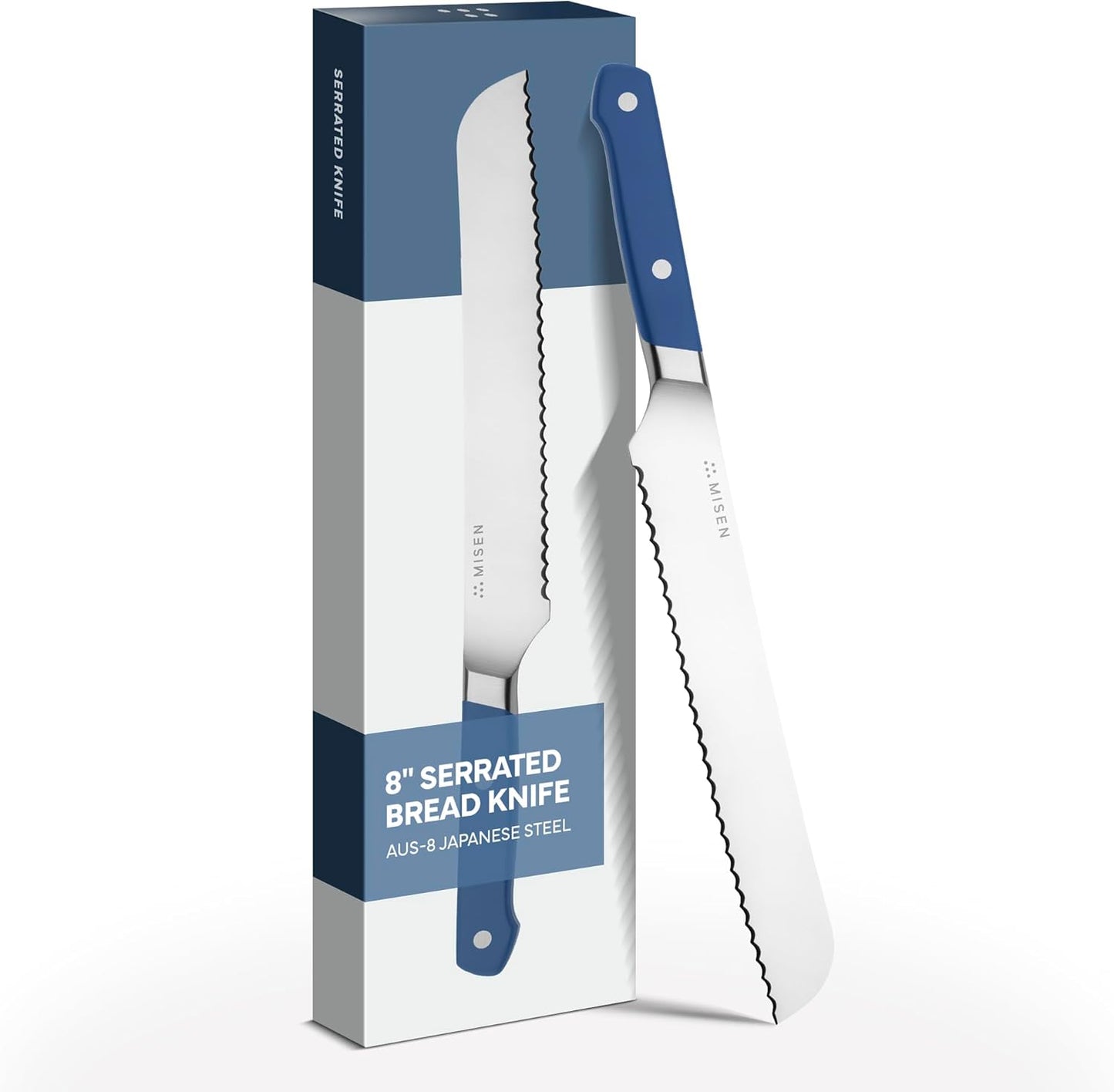 Misen Serrated Bread Knife - High-Carbon Japanese AUS8 Steel - Perfect for Soft Foods, Bread, Pastries, and Fruits - Verstatile Slicer, Razor-Sharp Edge, Durable Blade, Ergonomic Handle - 5", Blue