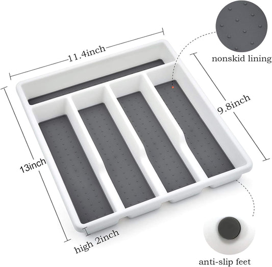 HaWare Silverware Tray for Drawer with Five Sections, Flatware Organizer/Cutlery Holder with Soft Grip Lining and Non-slip Rubber Feet, Multi-Purpose Storage for Kitchen, Office, Bathroom Supplies