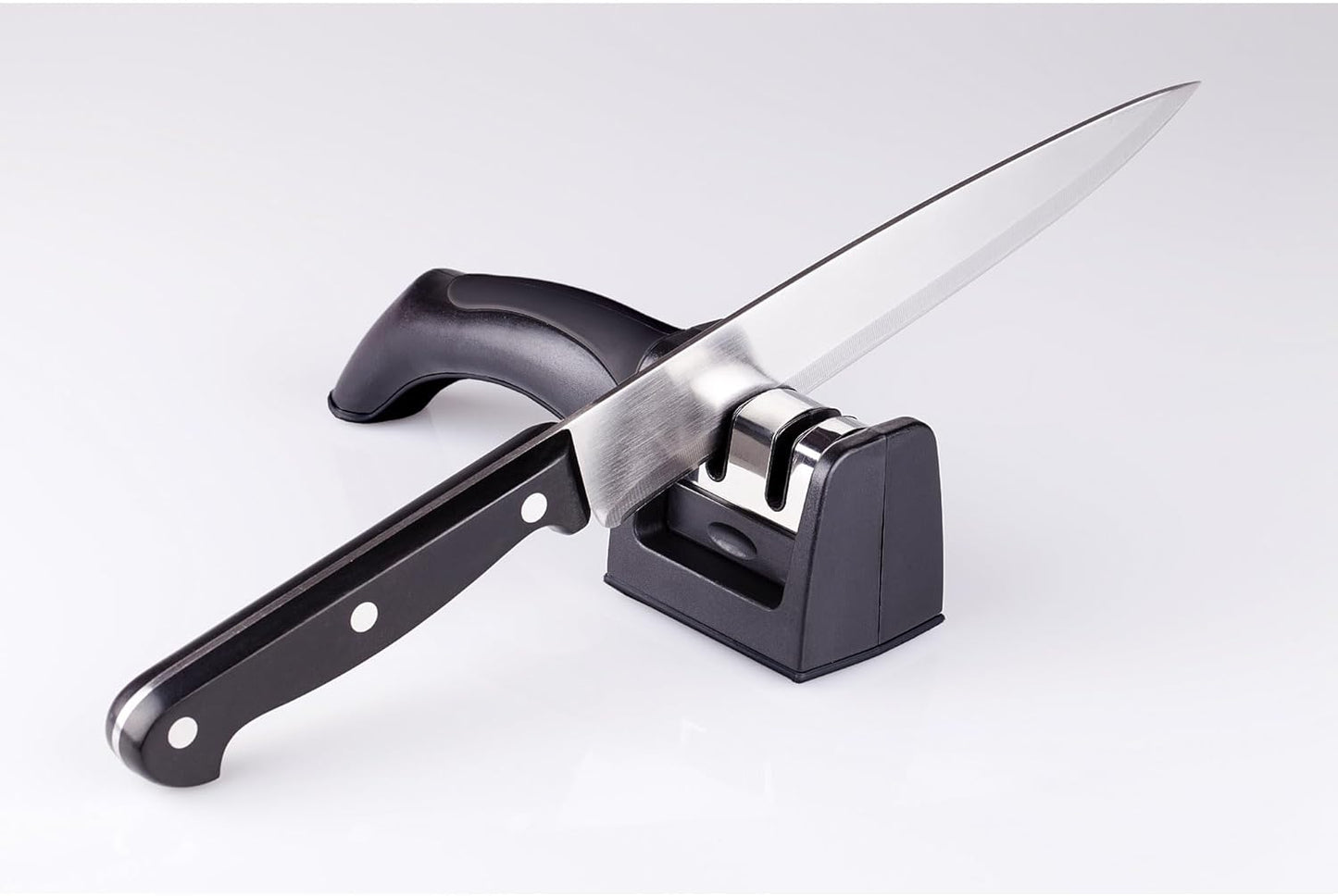 CatCora Dual-Action Knife Sharpener, Professional Sharpening and Touching Up For Straight-Blade Knives, Ergonomic Handle, Non-Slip Base