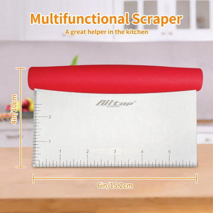 ALLTOP Bench Scraper & Chopper - Baking Essentials,Stainless Steel Blade Knife,Ideal Kitchen Tool for Home Baking and Meal Prep, Bread Making, Pasta,Pastry,Dough and Cake - Set of 2 Pack