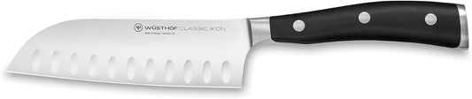 WÜSTHOF Classic IKON 7" Hollow Edge Santoku Knife, Black