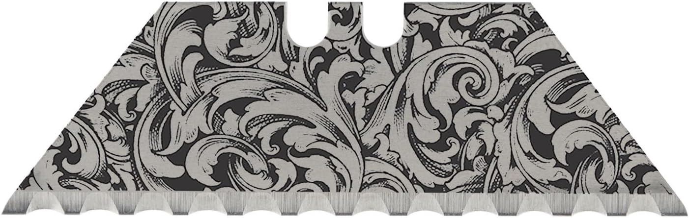 NDZ Performance Serrated Steel Blade Replacement for Utility Knife & Box Cutters, Custom Double Sided Laser Engraved Designs, Silver - Skull - 3 Pack