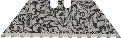 NDZ Performance Serrated Steel Blade Replacement for Utility Knife & Box Cutters, Custom Double Sided Laser Engraved Designs, Silver - Skull - 3 Pack