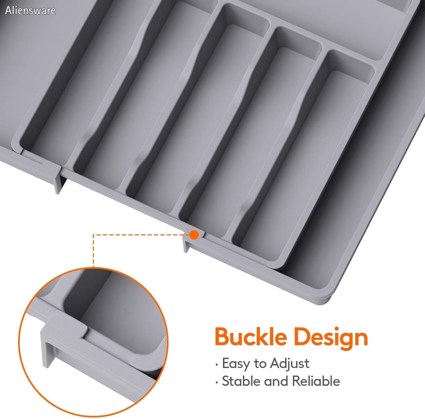 Expandable Drawer Organizer, BPA Free Utensil, Adjustable Flatware & Cutlery Holder/Divider Tray for Spoons Forks, Knives Kitchen Tableware Storage -13-22.4 X 15 X 2 inch(8-Slots/Grey)