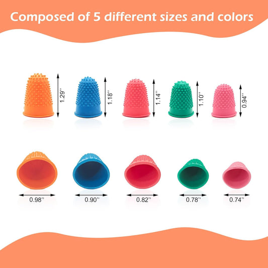 BlingKingdom 5pcs Rubber Finger Thimbles 5 Different Sizes Colors Finger Protector Covers Reusable Finger Protector Finger Pads Grips for Paperwork Cutting Embroidery Money Counting Crafts