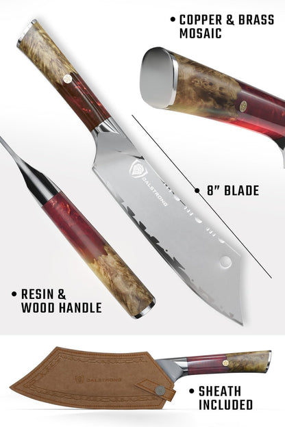 Dalstrong Chef & Cleaver Hybrid Knife - The 'Crixus' - 8 inch - Valhalla Series - 9CR18MOV HC Steel - Celestial Resin & Wood Handle - Razor Sharp Chef's Knife - w/Leather Sheath