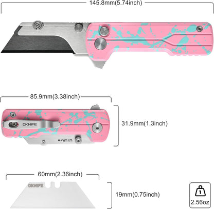 OKNIFE U1 Ultra Titanium Pocket Folding Utility Knife w/Ceramic Blade, Button Lock EDC Box Cutter with Clip for Men Women