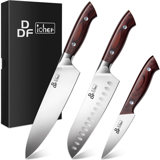DDF iohEF Kitchen Knife Set, 16-Piece Knife Sets for Kitchen with Block Japanese Stainless Steel Knives Set with Sharpener Ultra Sharp Professional Chef Knife Set with Ergonomic Handle for Cutting