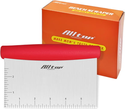 ALLTOP Bench Scraper & Chopper - Baking Essentials,Stainless Steel Blade Knife,Ideal Kitchen Tool for Home Baking and Meal Prep, Bread Making, Pasta,Pastry,Dough and Cake - Set of 2 Pack