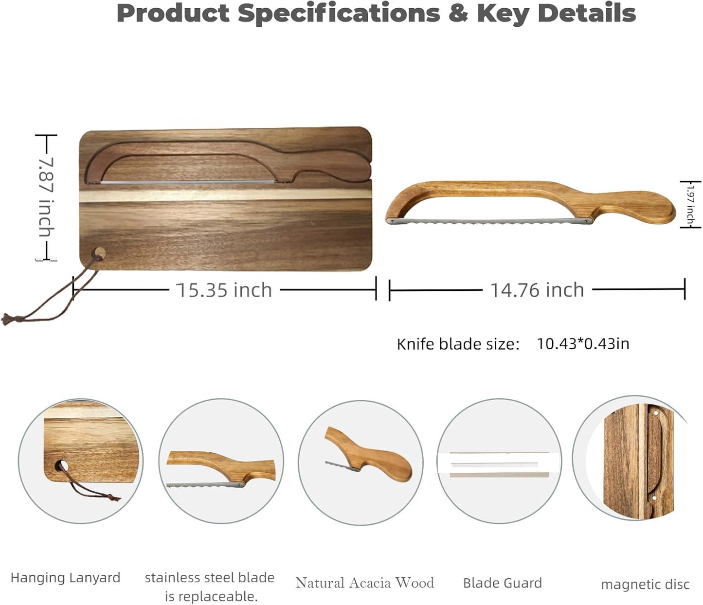 Magnetic Acacia Wood Bread Board and Knife Set –bread cutting board with knife, bread slicer for sourdough rounds,Unique Baking Gift for Women Bakers,Mother Gift Sourdough Wedding Gift