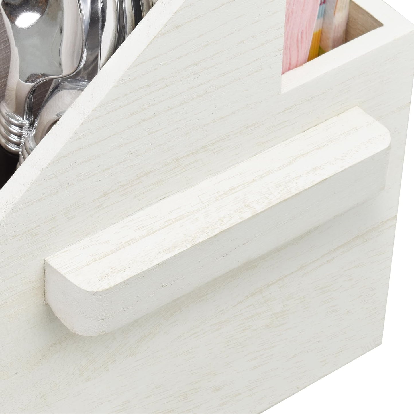 Ikee Design Wooden Utensil Caddy with Handles, Silverware Caddy, Silverware Holder for Countertop,Party,Camping and Kitchen, Organizer, Picnic Cutlery Holders, Black Color