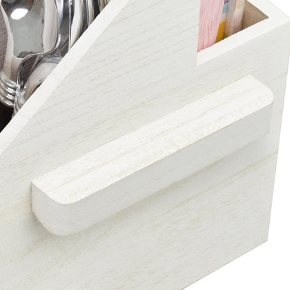 Ikee Design Wooden Utensil Caddy with Handles, Silverware Caddy, Silverware Holder for Countertop,Party,Camping and Kitchen, Organizer, Picnic Cutlery Holders, Black Color