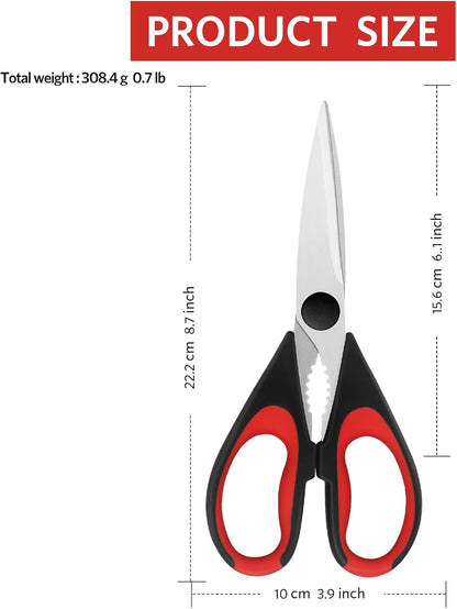 3-Pack Modern Stainless Steel Kitchen Scissors, Soft Grip Handle, Multi-Purpose Heavy Duty, Black, Red, Blue