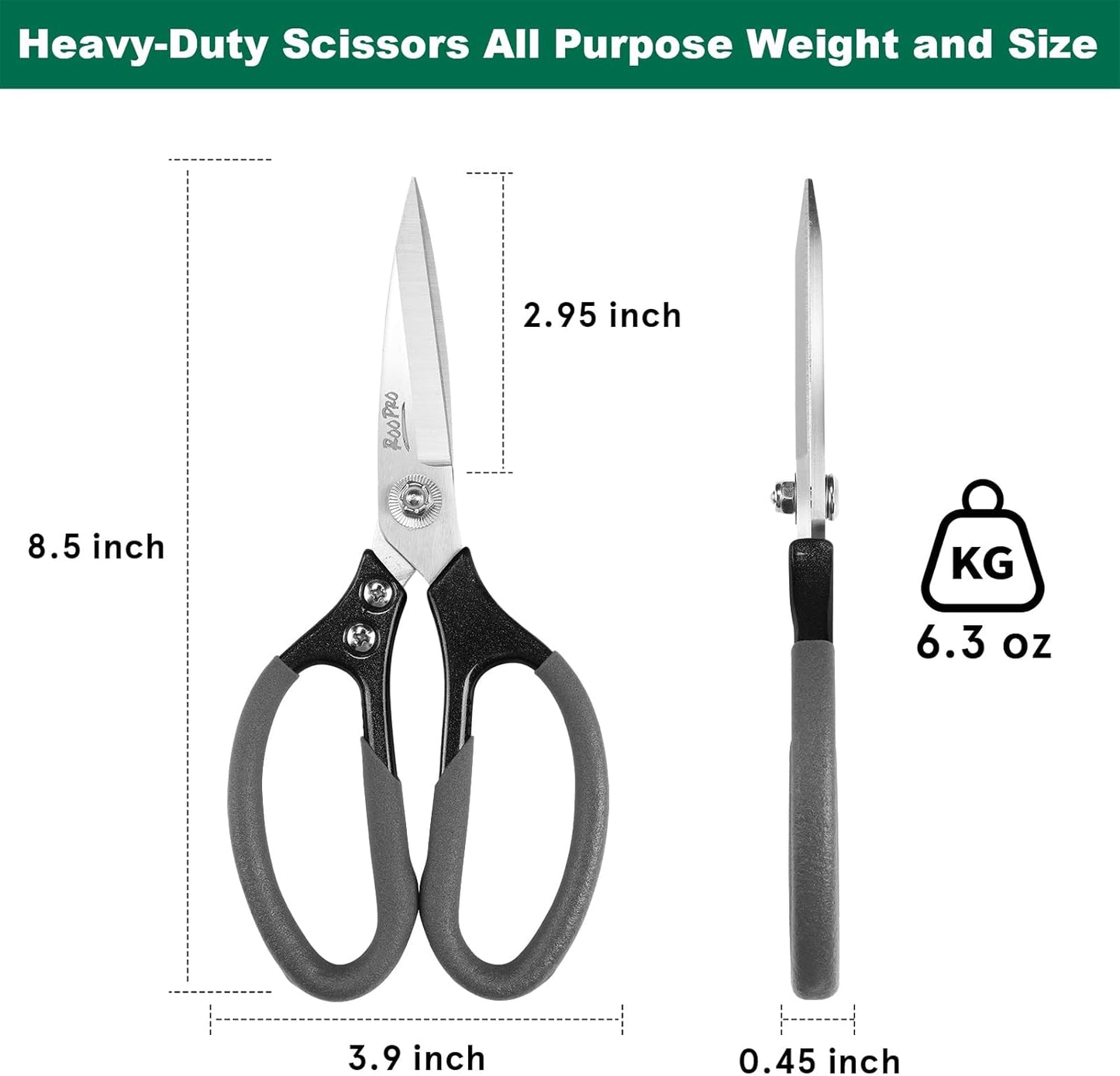 Heavy Duty Scissors All Purpose, 8.5 inch Stainless Steel Utility Sharp Shears, Aluminum Alloy Handle for Cutting Cardboard,Carpet,Fabric,Leather,Rope,Rubber,Plastic and Kitchen or Workshop Use