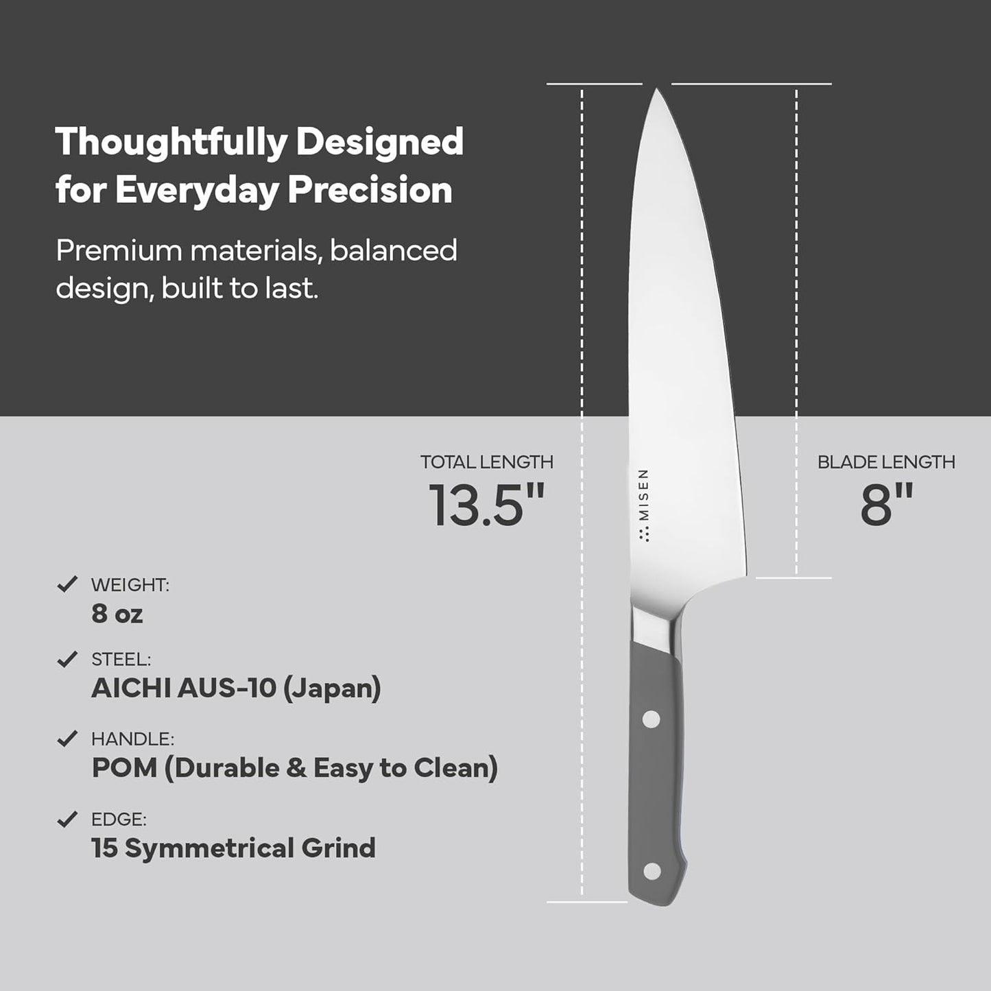 Misen 8" Chef Knife – High Carbon Japanese AUS-10 Stainless Steel – Hybrid German & Japanese Blade – Precision Kitchen Knife for Professionals & Home Cooks – Ultimate Cutting Performance - Green