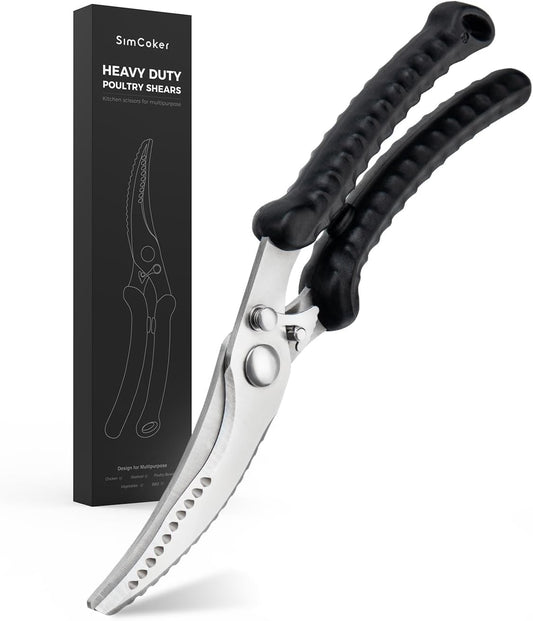 Poultry Shears, Heavy Duty Kitchen Shears With Anti-Slip Handle & Safety Lock, Poultry Scissors for Meat, Chicken, Bone,Turkey, Fish, Spring Loaded, Dishwasher Safe