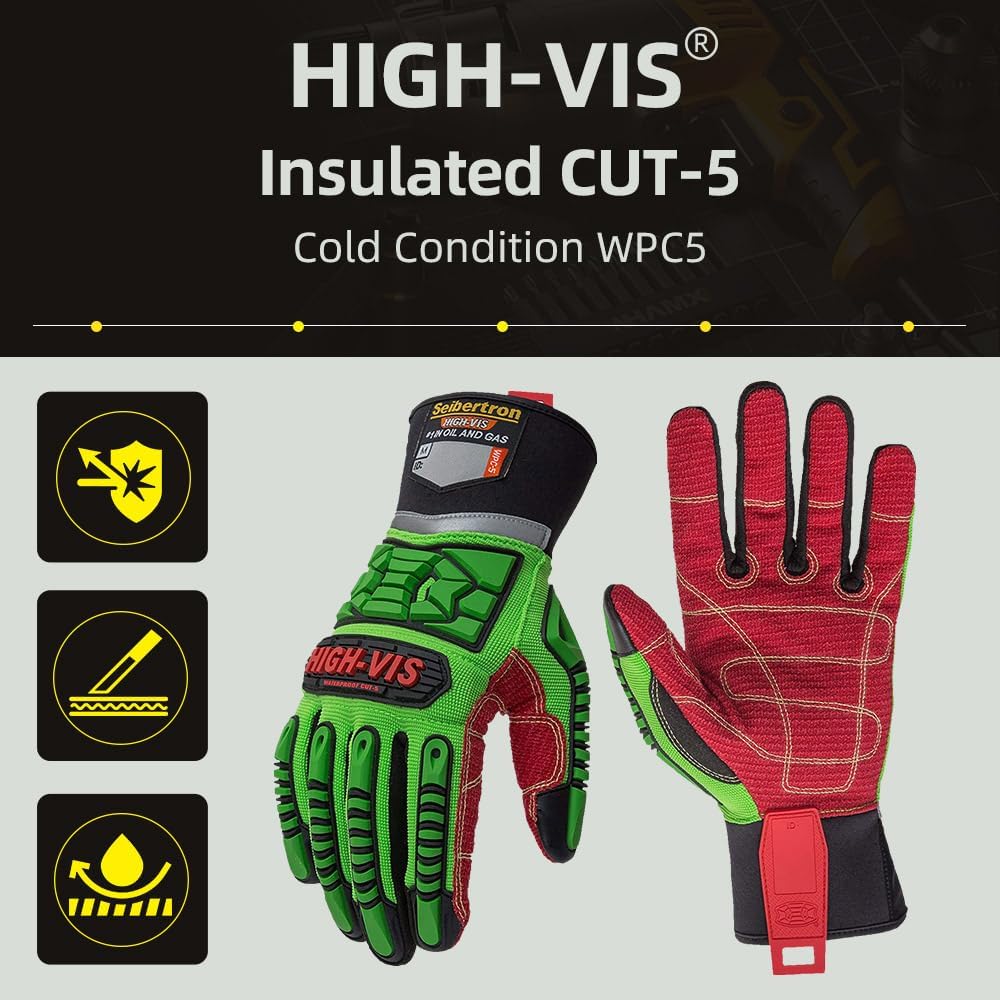 Seibertron High-Vis Series Cut Resistant Reducing Anti-Impact Mechanics Heavy Duty Safety Rescue Oil and Gas Gloves