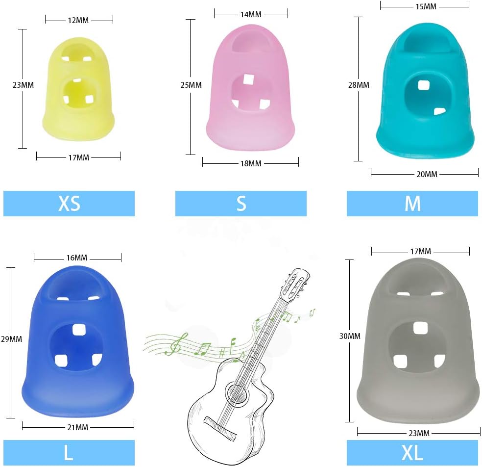 40 Pcs Silicone Guitar Finger Guards Guitar Fingertip Protection Covers Caps with 10pcs Guitar Picks for Stringed Instruments(5 Sizes)