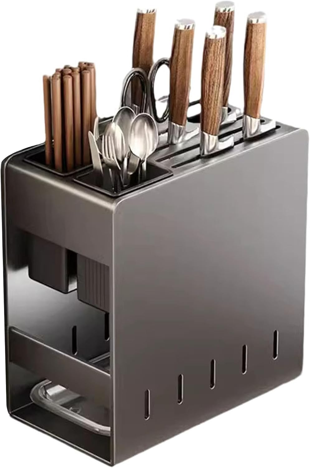 BUniq Stainless Steel Knife Block Without Knives,Universal Kitchen Knife Holder With Utensil Holder,Knives Storage Stand With Detachable Slots For Scissors And Chopsticks(Ordinary style,black)