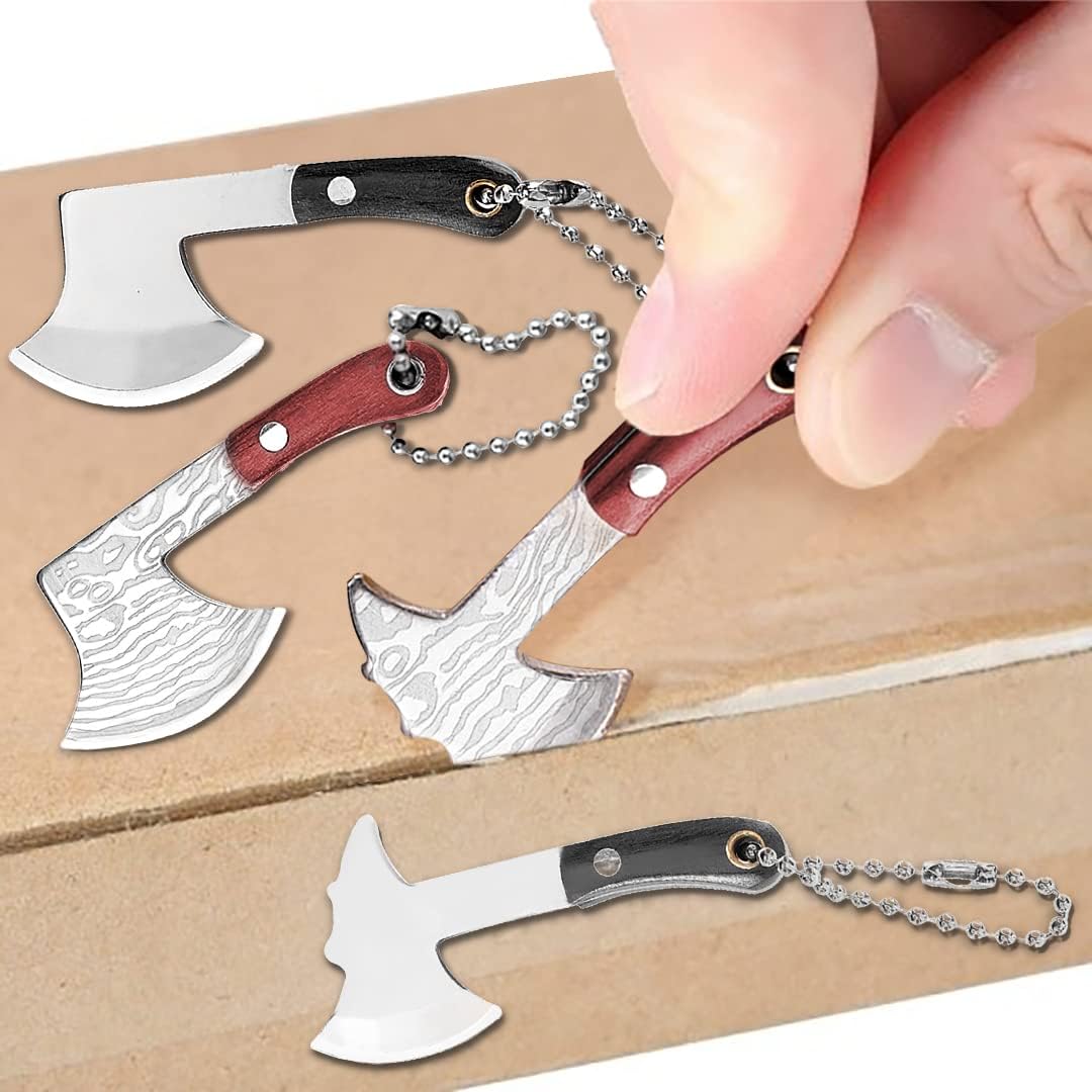 Damascus Pocket Knife Set Mini Chef Tiny Cleaver for Package Opener Box Cutter - of 4