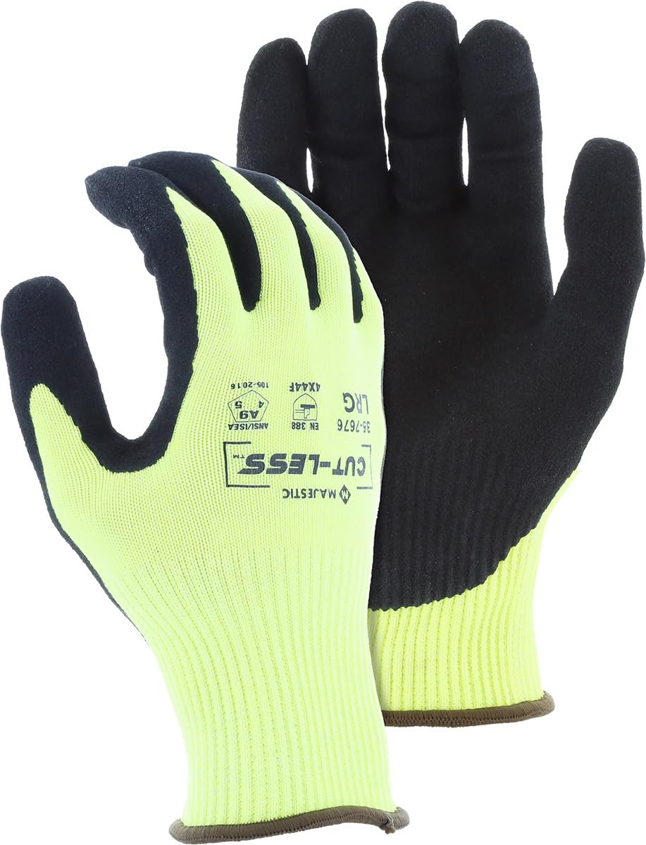 Majestic Cut-Less Korplex Glove with Sandy Nitrile Palm | 12 Pair - MED | 13 Gauge Liner, ANSI A9, Extreme Cut Resistance, Breathable, Gray/Black | for Automotive, Industrial, Manufacturing | 35-7675