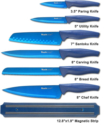 Wanbasion Purple Professional Kitchen Knife Chef Set, Stainless Steel, Dishwasher Safe with Covers