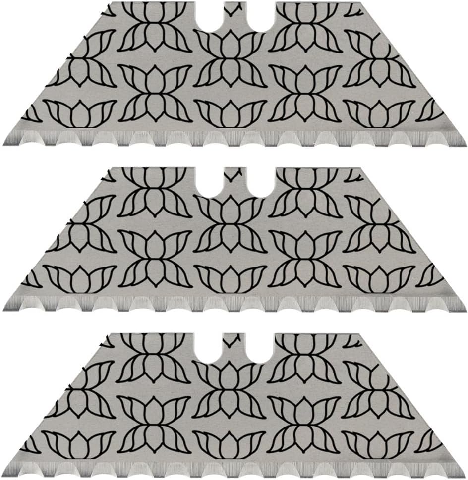 NDZ Performance Serrated Steel Blade Replacement for Utility Knife & Box Cutters, Custom Double Sided Laser Engraved Designs, Silver - Skull - 3 Pack