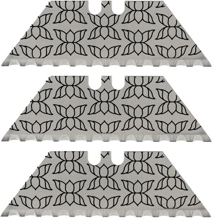NDZ Performance Serrated Steel Blade Replacement for Utility Knife & Box Cutters, Custom Double Sided Laser Engraved Designs, Silver - Skull - 3 Pack